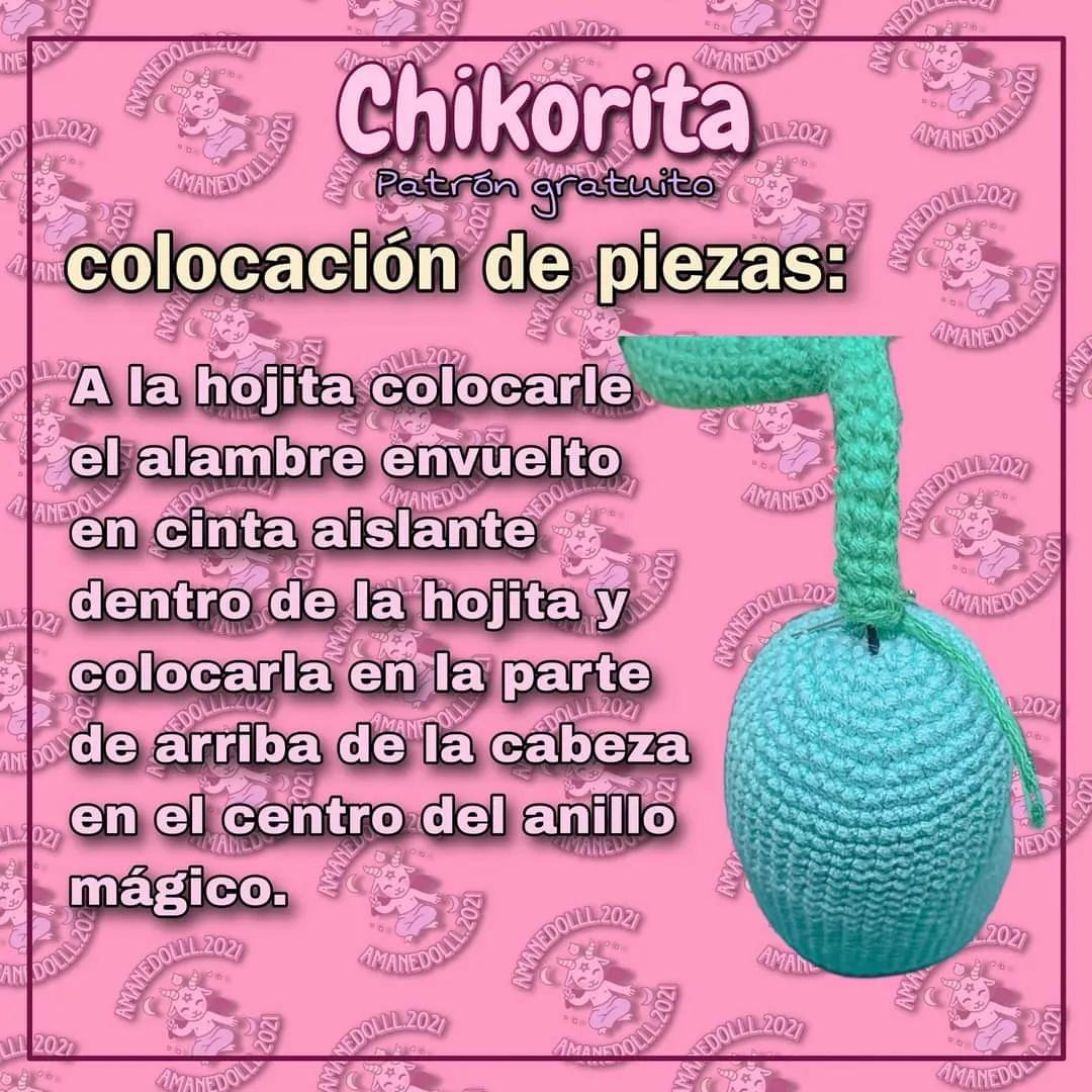 Patrón gratis de Chikorita Pokémon: Búp bê amigurumi màu xanh lá, hướng dẫn chi tiết từng bước và danh sách nguyên liệu