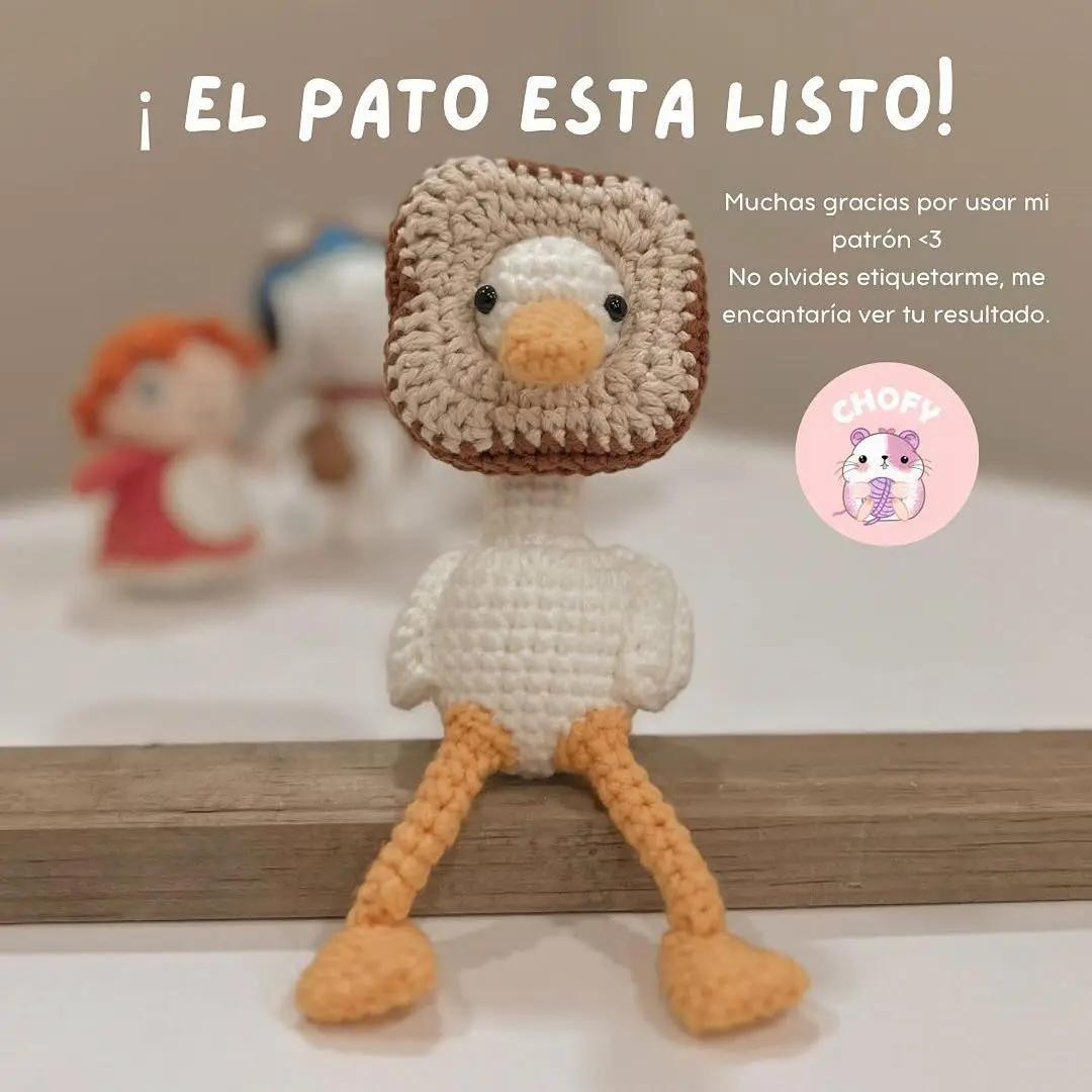 Patrón gratis de crochet para hacer un pato amigurumi con pan, Duck Wichito