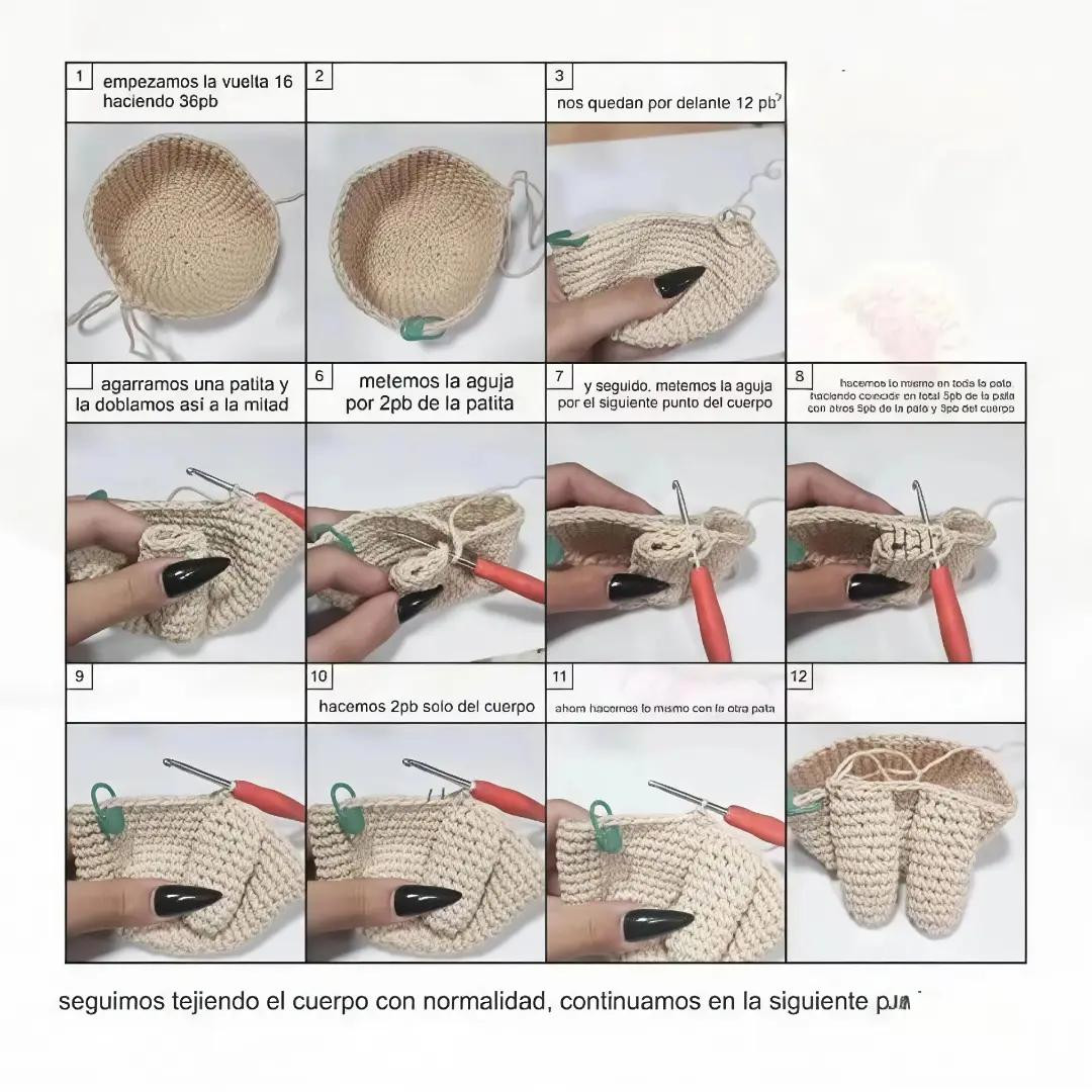 Patrón gratis de gatito amigurumi beige con collar morado y orejas rosadas