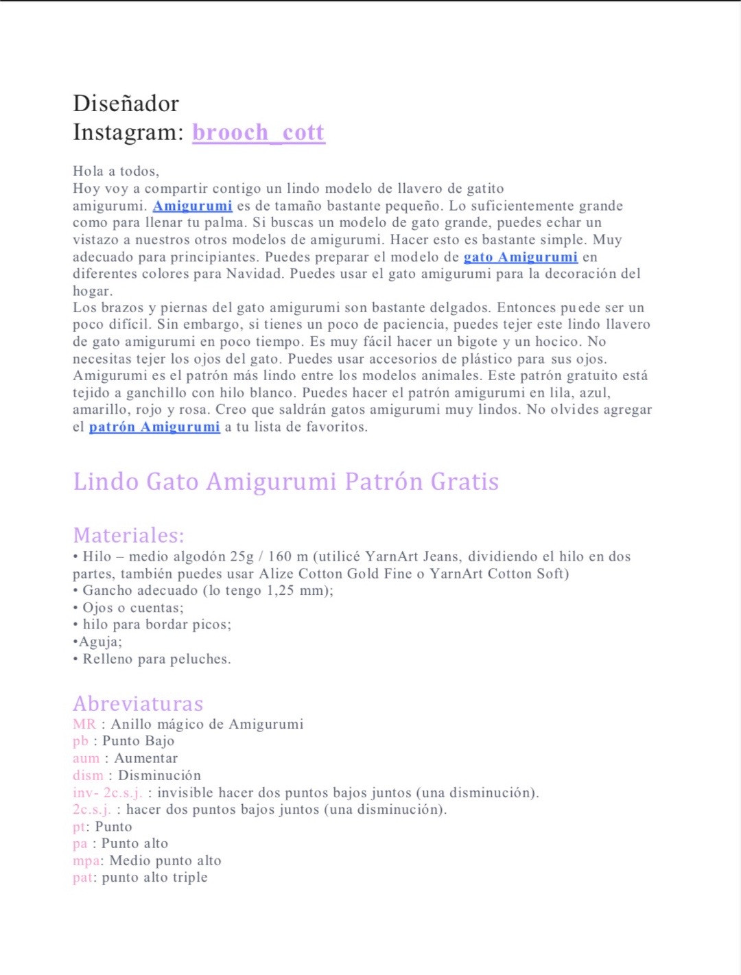 Patrón gratis de gatito amigurumi llavero color crema