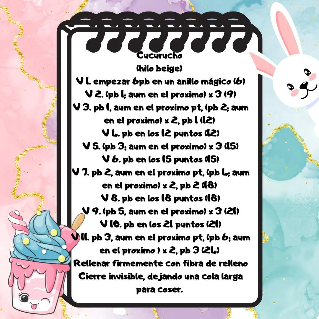 Patron gratis de helado conejo kawaii amigurumi crochet