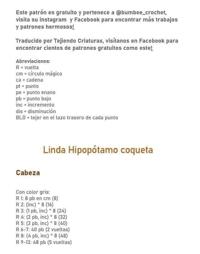 Patrón gratis de hipopótamo amigurumi tierno en gris y beige