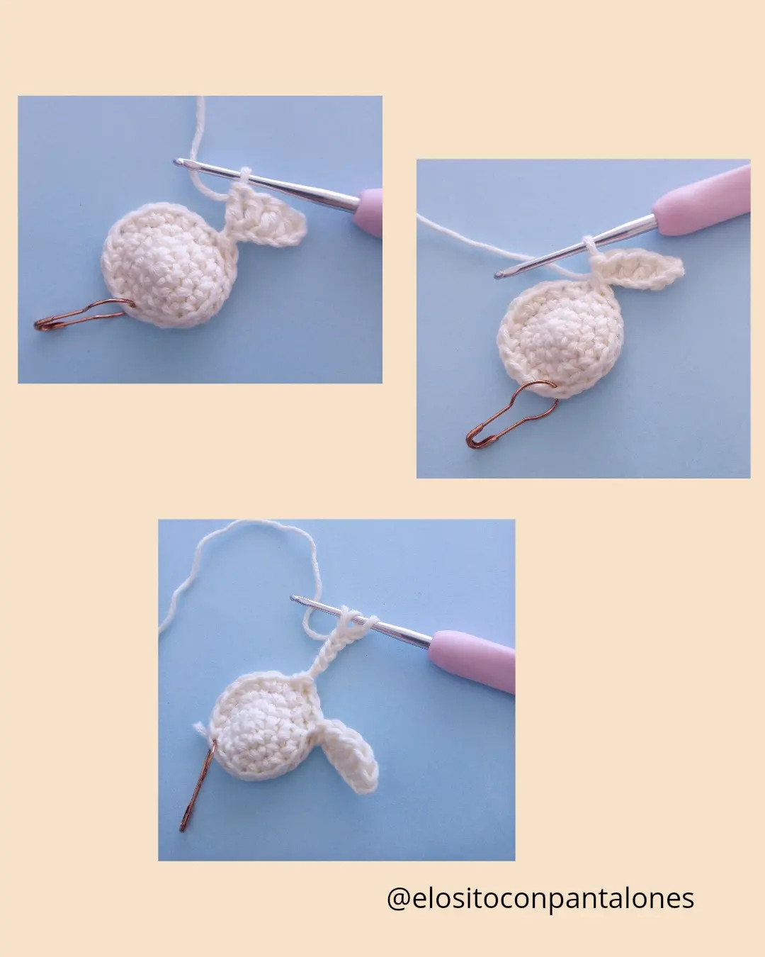 Patrón gratis de imán crochet conejito blanco con orejas rosas