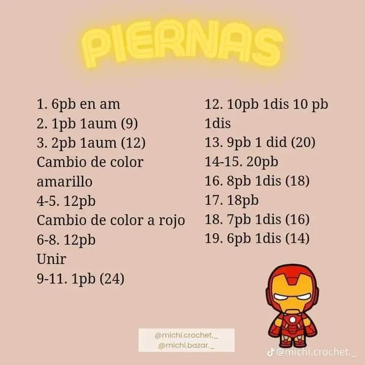Patrón gratis de Iron Man amigurumi tejido a crochet