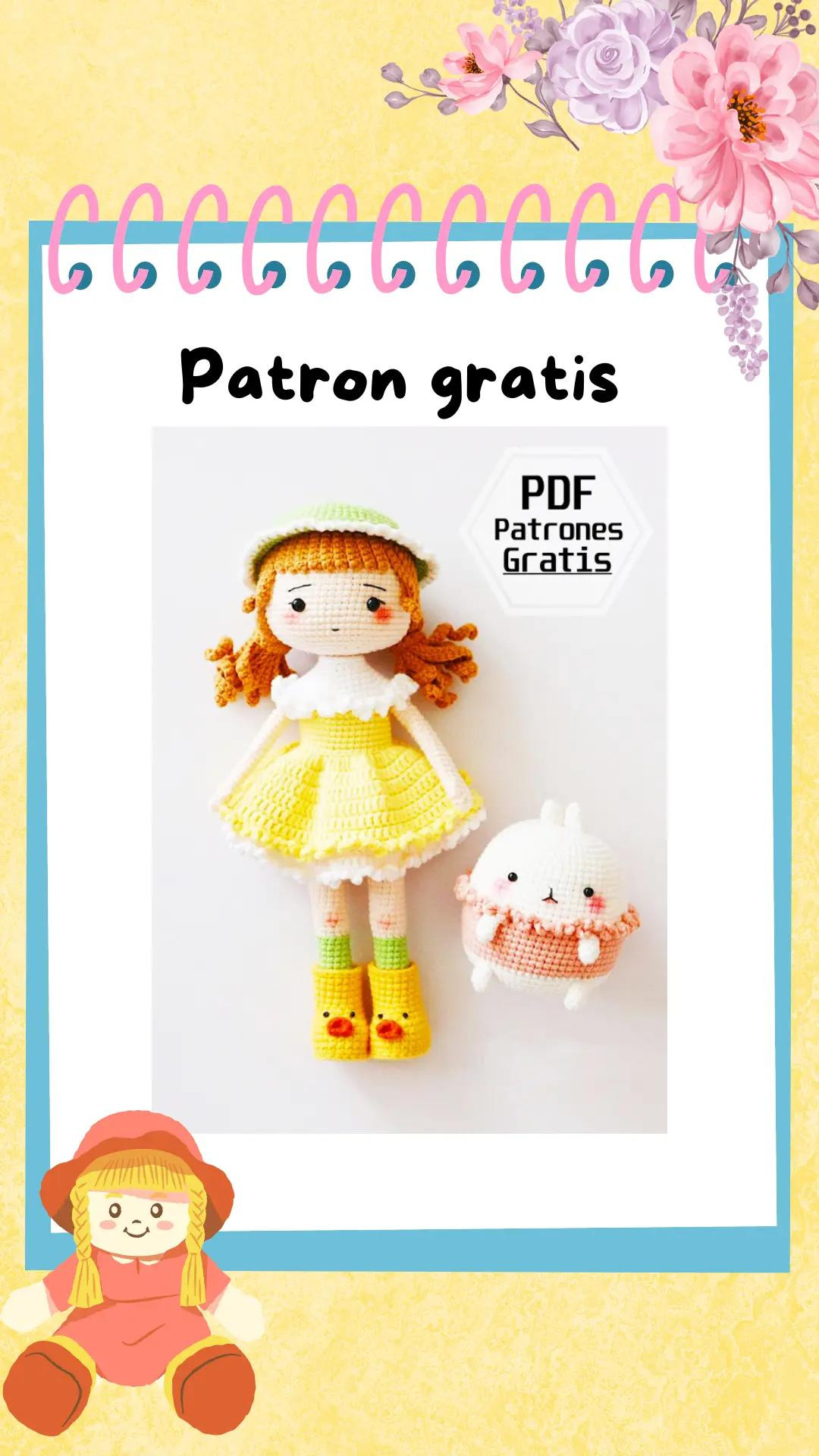 Patrón gratis de muñeca amigurumi con vestido amarillo y conejo