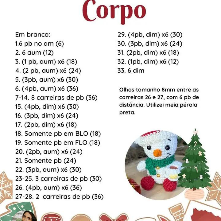 Patrón gratis de muñeco de nieve amigurumi navideño