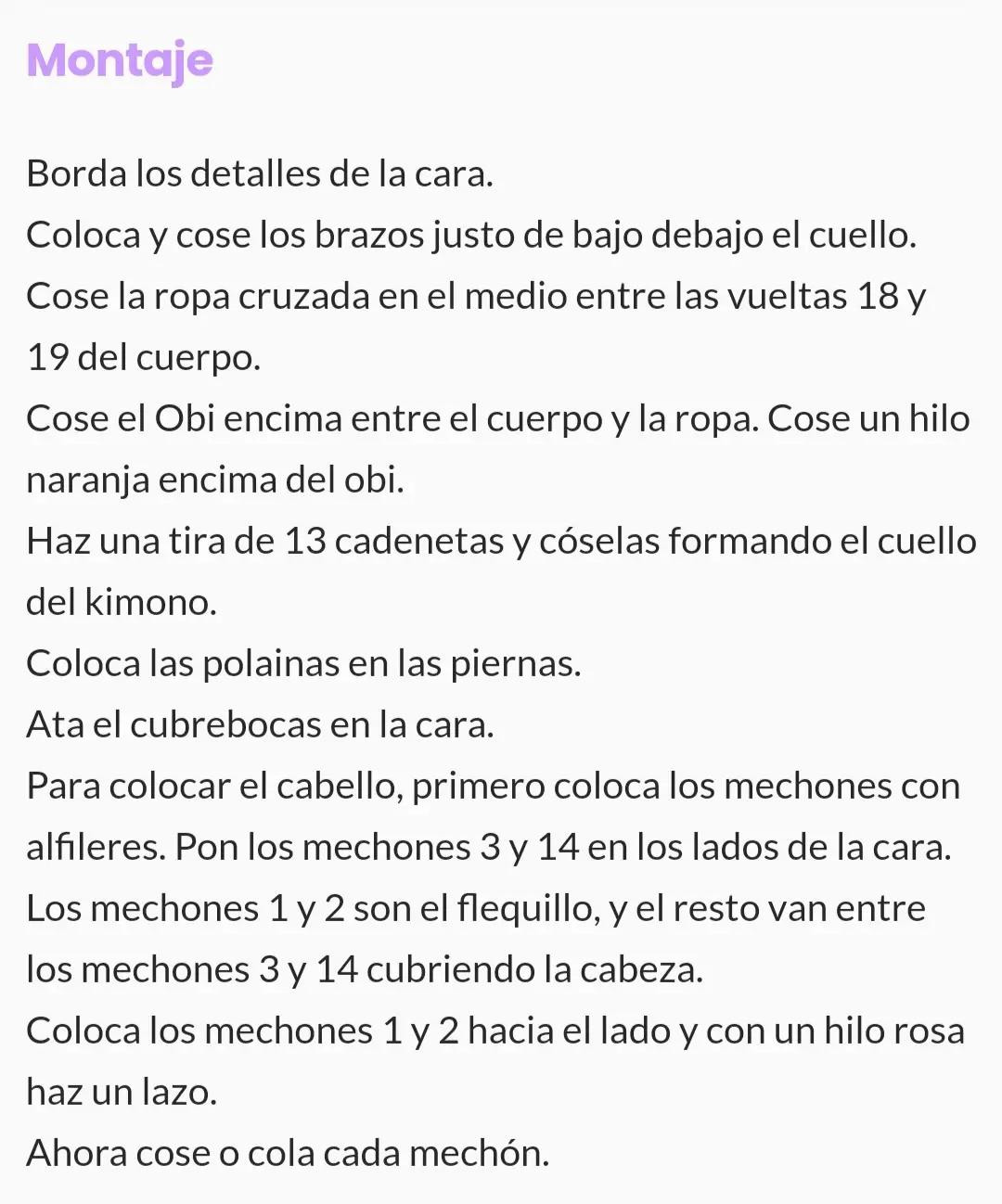 Patrón gratis de Nezuko amigurumi con kimono rosa y flecos naranjas