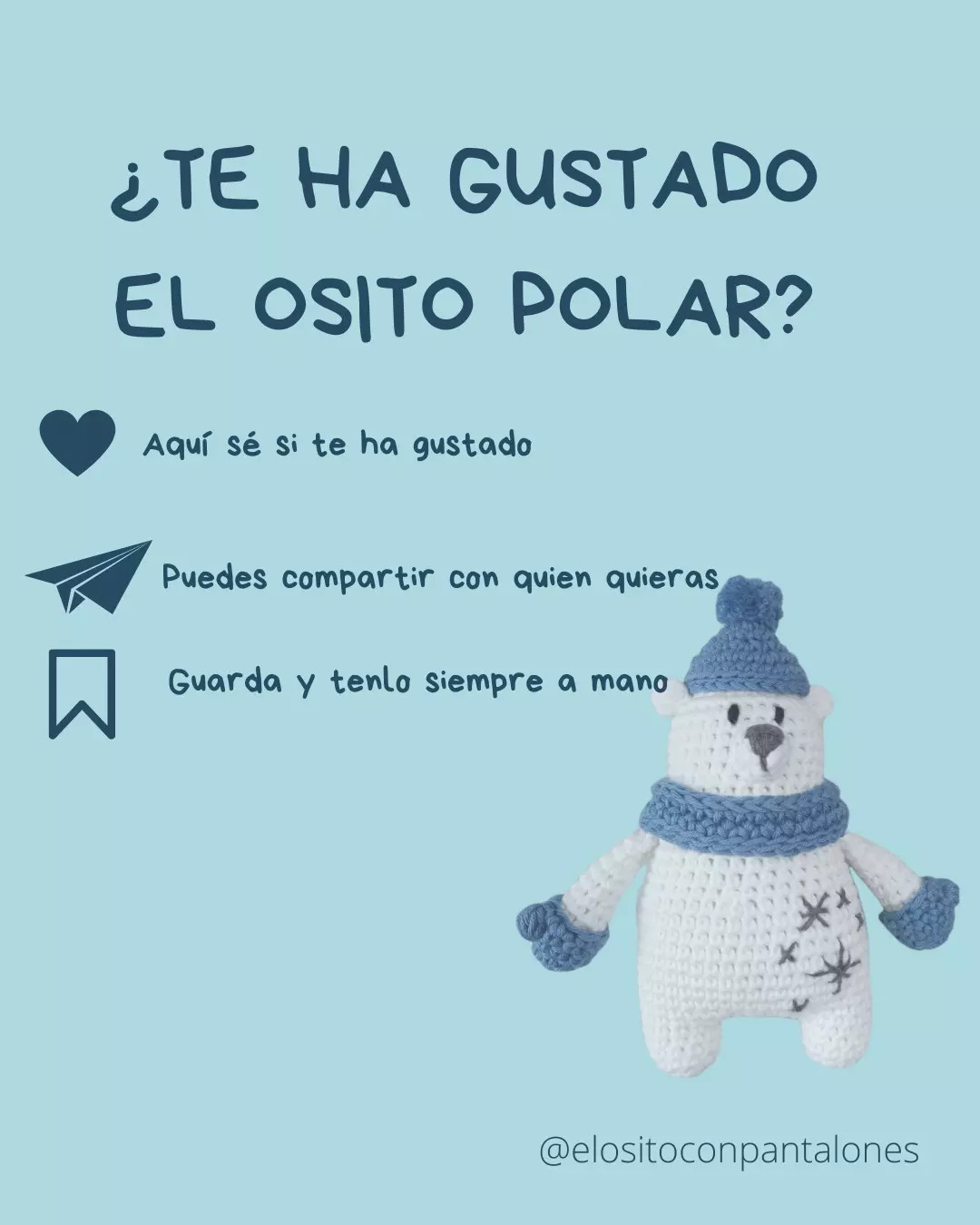 Patrón gratis de Osito Polar (Gris y Blanco) con copos de nieve bordados - Amigurumi