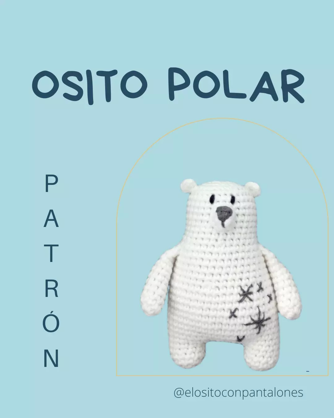 Patrón gratis de Osito Polar (Gris y Blanco) con copos de nieve bordados - Amigurumi