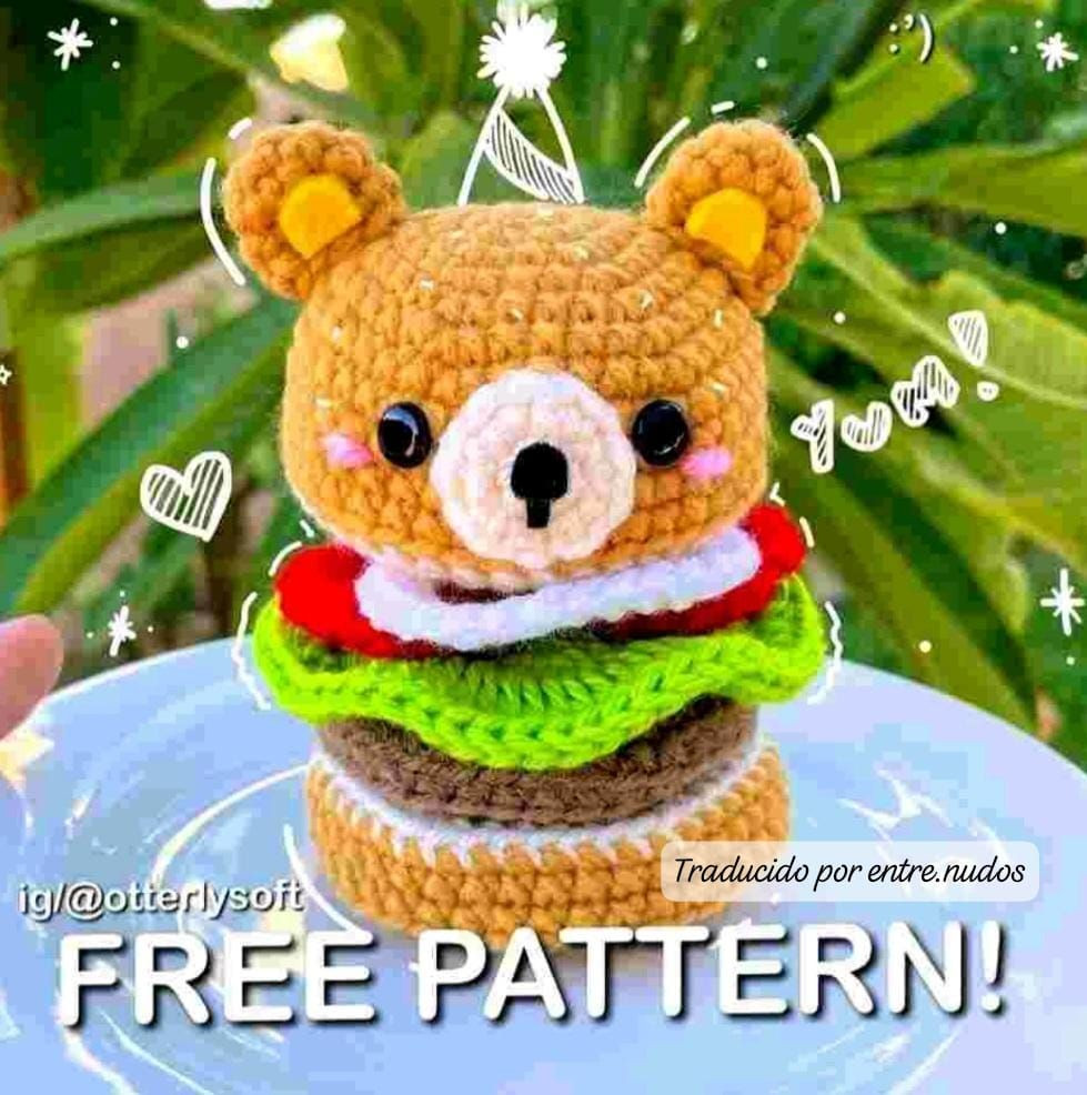 Patrón gratis de oso amigurumi con forma de hamburguesa