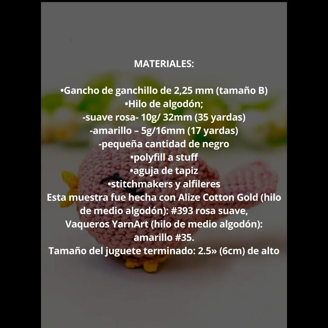 Patrón gratis de pájaro en amigurumi rosa y amarillo