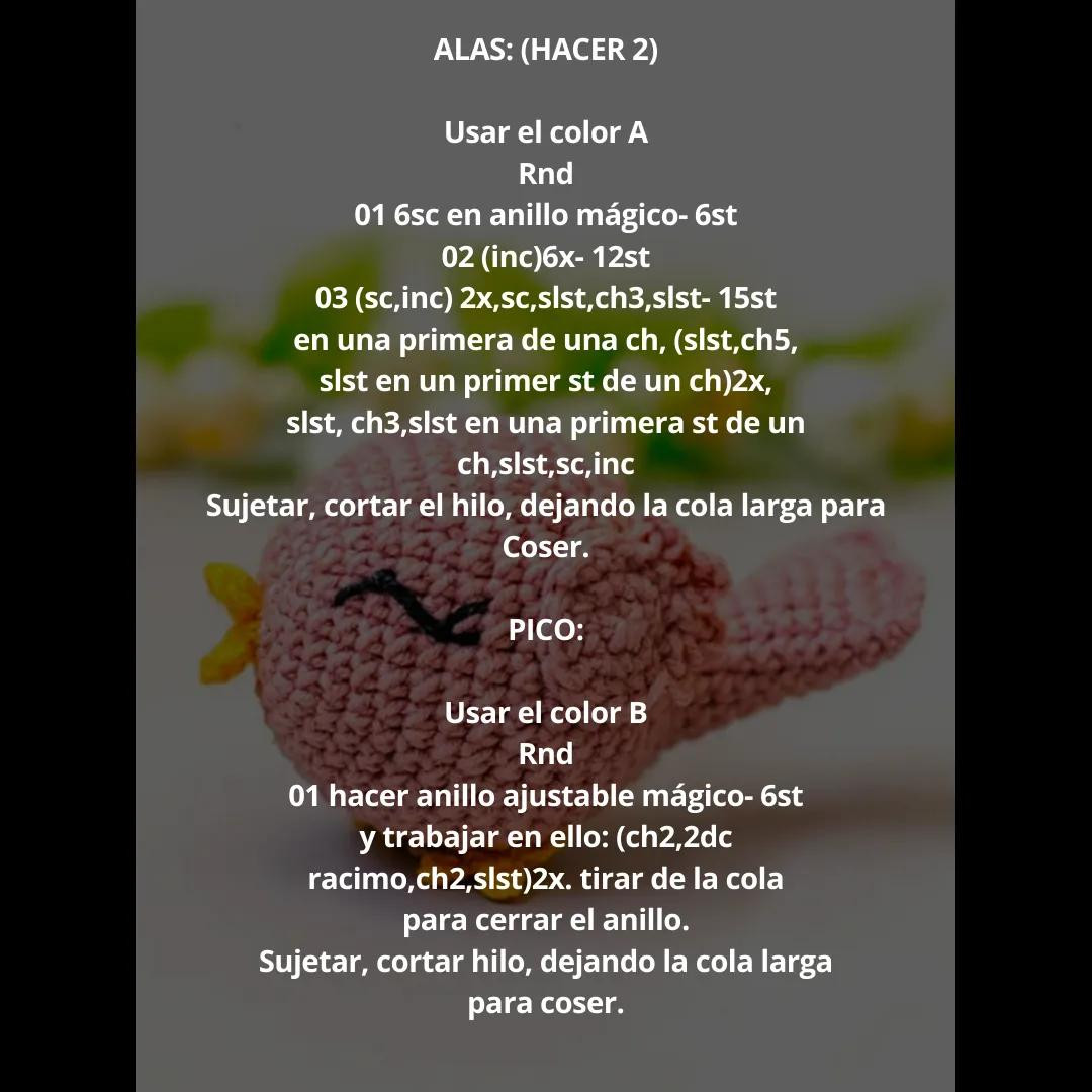 Patrón gratis de pájaro en amigurumi rosa y amarillo