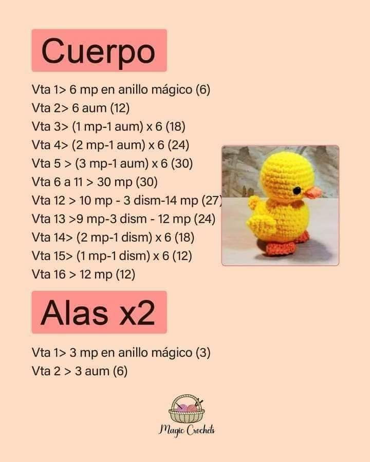 Patrón gratis de patito amarillo amigurumi