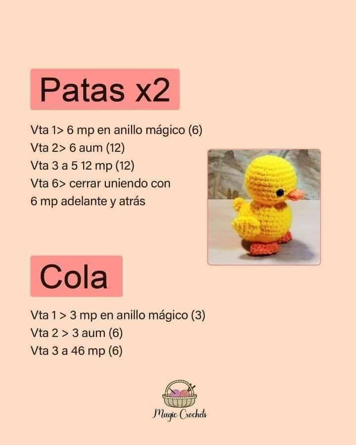 Patrón gratis de patito amarillo amigurumi