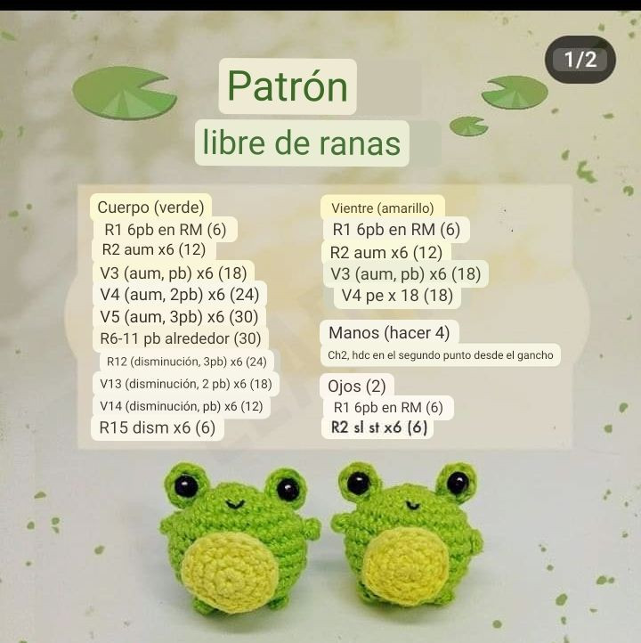 Patron gratis de rana amigurumi verde y amarilla