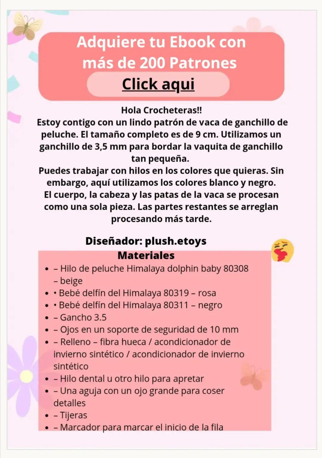 Patrón Gratis de Vaquita Amigurumi de Peluche