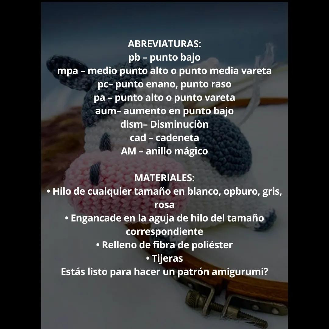 Patrón Gratis de Vaquita en Amigurumi con Hilo Blanco, Gris y Rosa