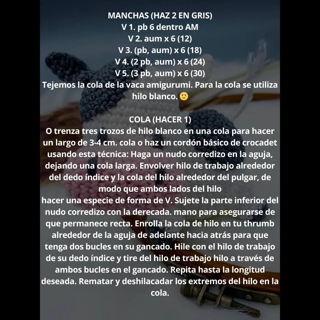 Patrón Gratis de Vaquita en Amigurumi con Hilo Blanco, Gris y Rosa