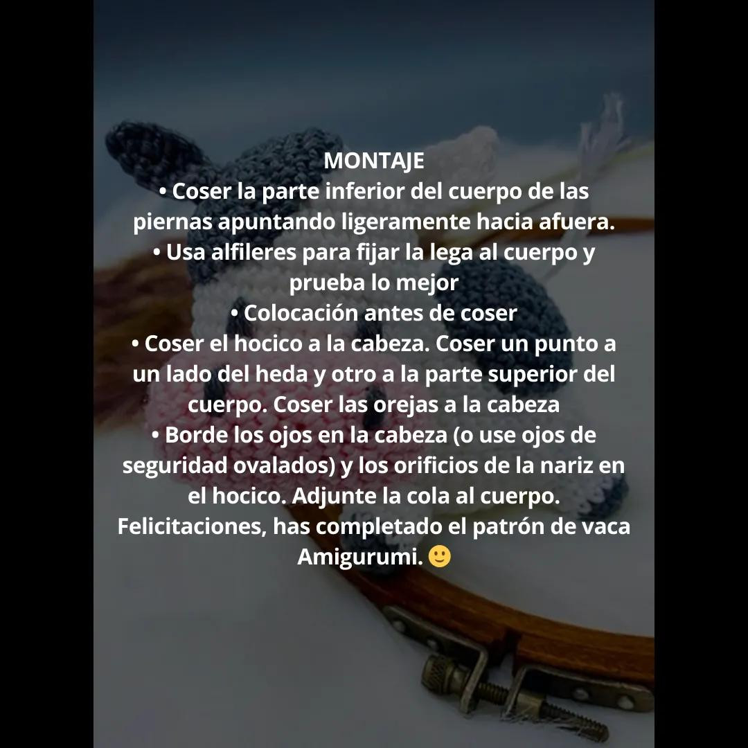 Patrón Gratis de Vaquita en Amigurumi con Hilo Blanco, Gris y Rosa