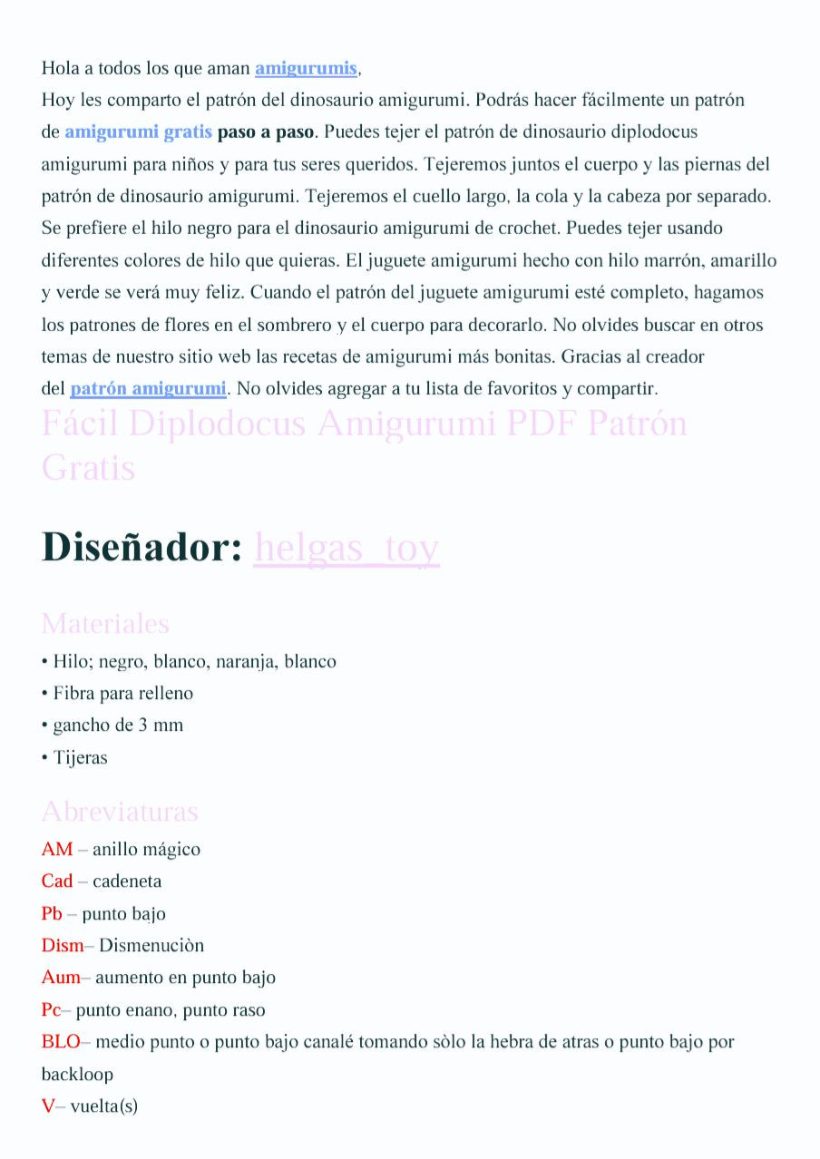 Patrón Gratis Diplodocus Amigurumi Fácil Paso a Paso