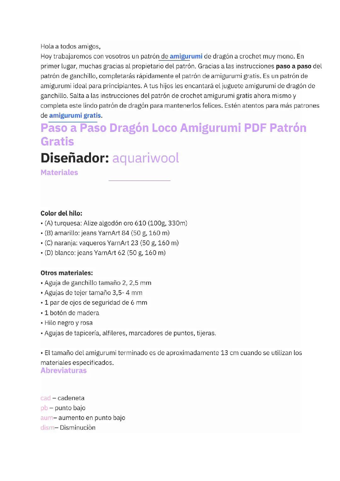 Patrón Gratis Dragón Loco Amigurumi: Tutorial Paso a Paso en Español