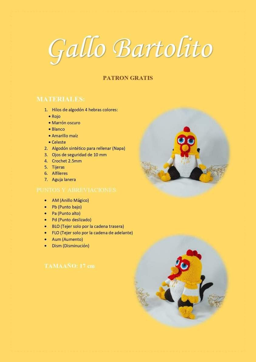 Patrón Gratis Gallo Bartolito Amigurumi