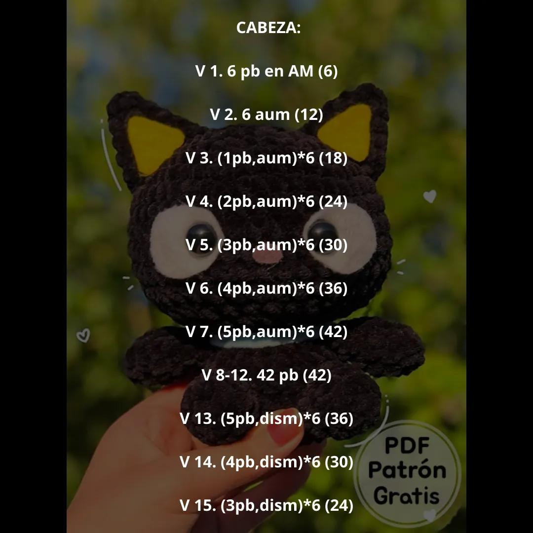 Patrón Gratis Gato Negro Amigurumi con Orejas Amarillas