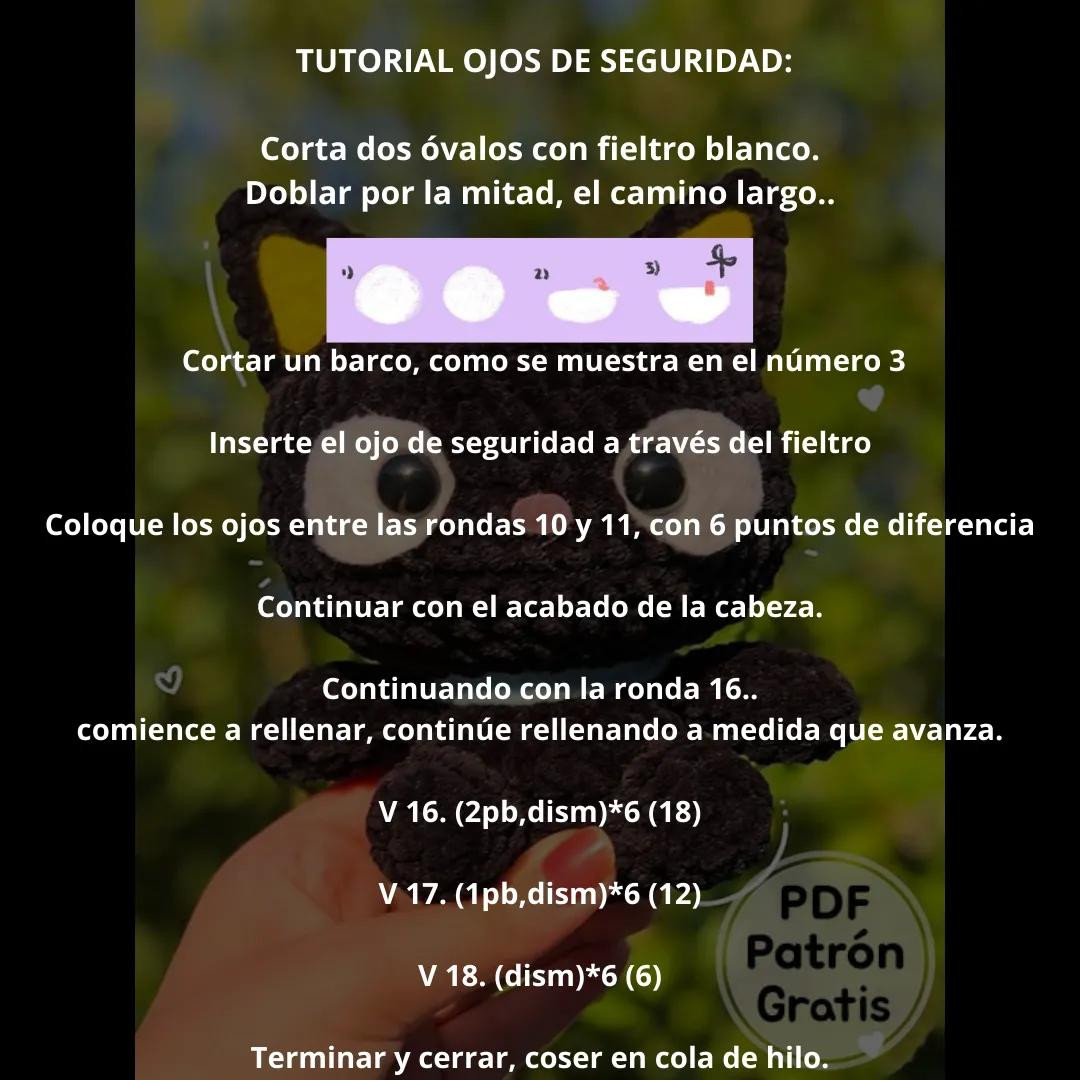 Patrón Gratis Gato Negro Amigurumi con Orejas Amarillas