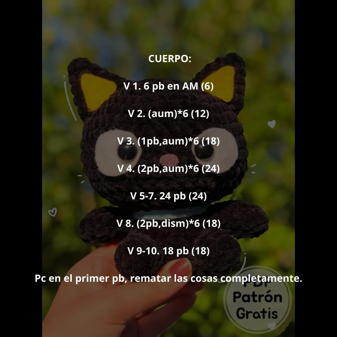 Patrón Gratis Gato Negro Amigurumi con Orejas Amarillas