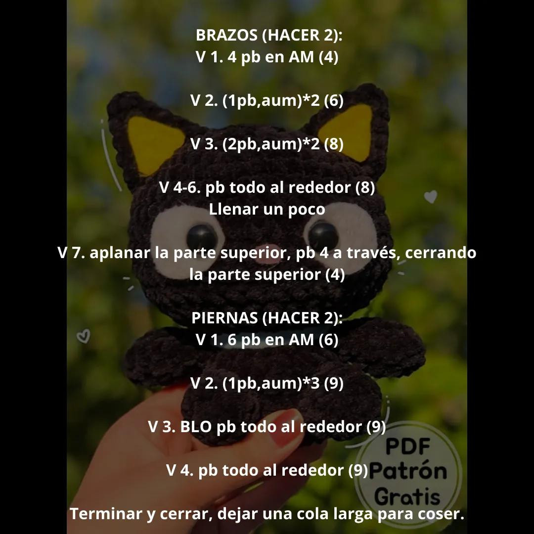 Patrón Gratis Gato Negro Amigurumi con Orejas Amarillas