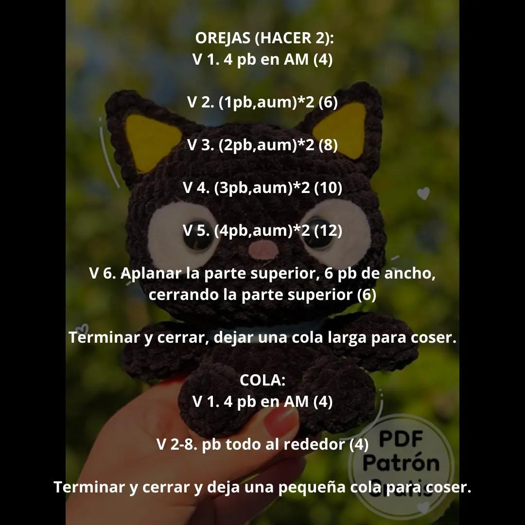 Patrón Gratis Gato Negro Amigurumi con Orejas Amarillas
