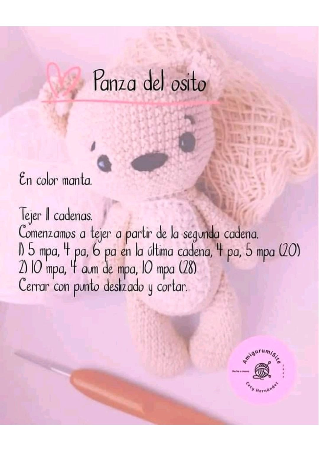 Patrón Gratis: Gấu Móc Len Amigurumi Màu Be