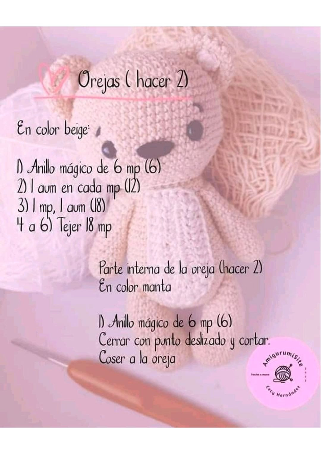 Patrón Gratis: Gấu Móc Len Amigurumi Màu Be