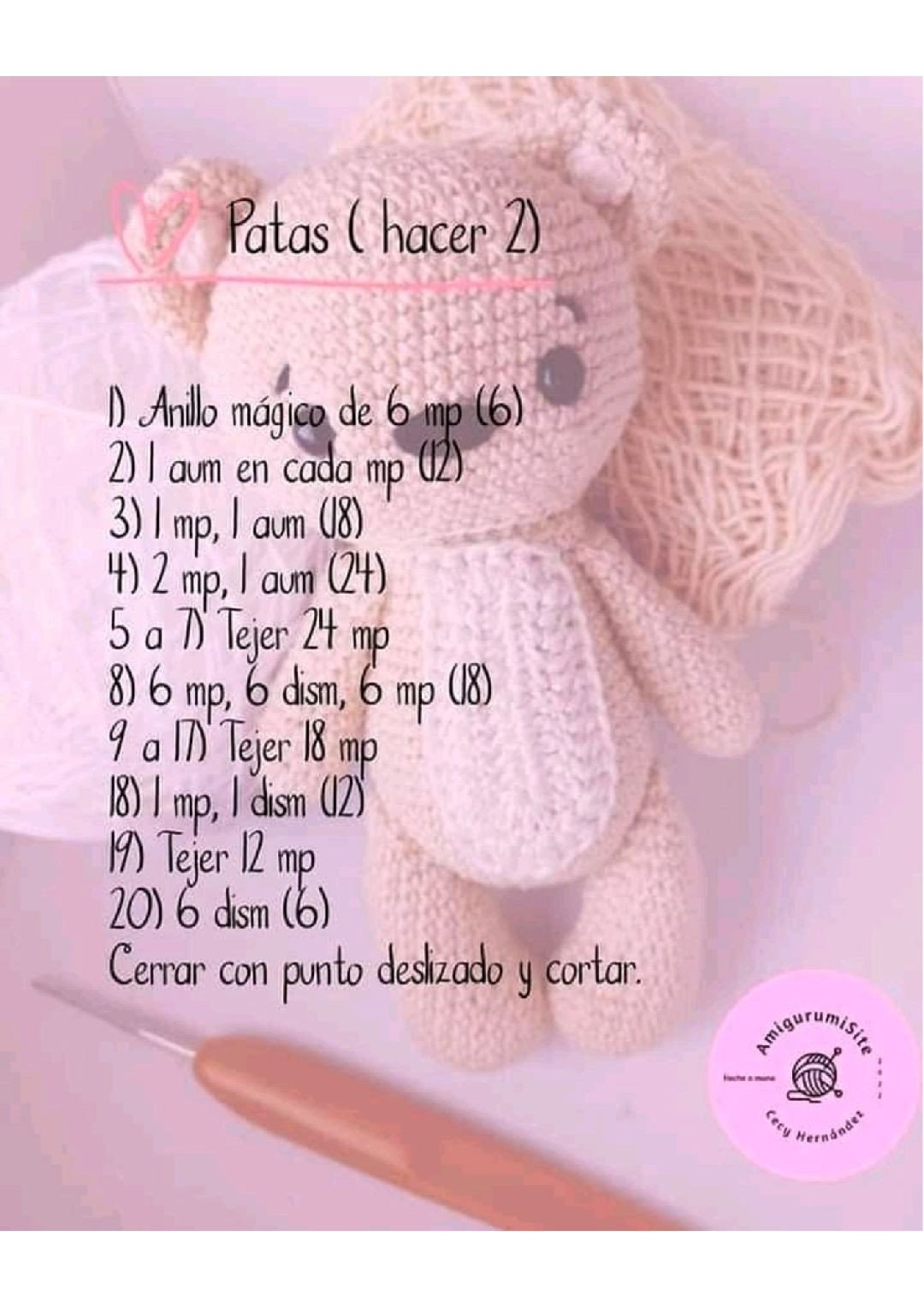 Patrón Gratis: Gấu Móc Len Amigurumi Màu Be