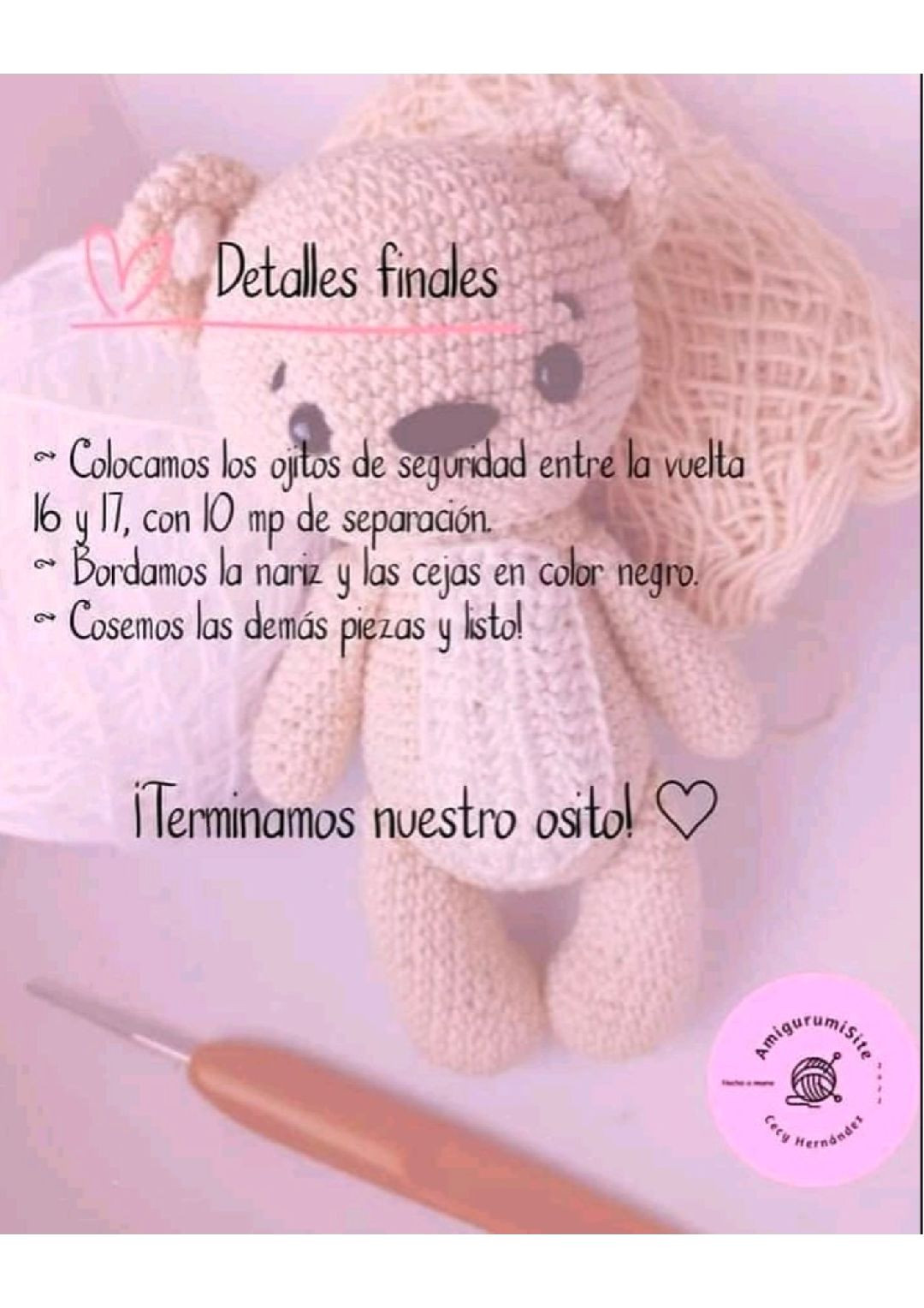 Patrón Gratis: Gấu Móc Len Amigurumi Màu Be