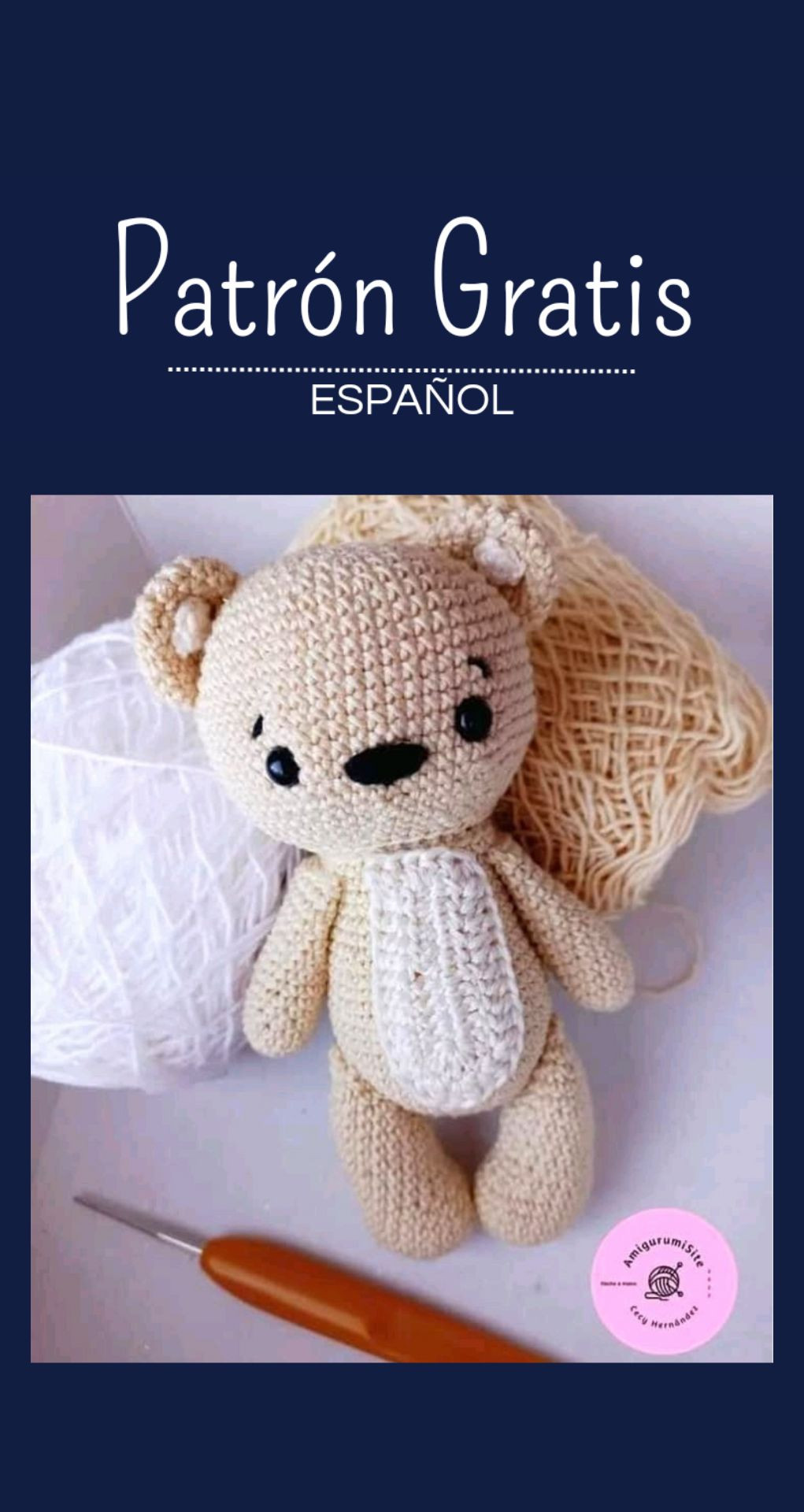 Patrón Gratis: Gấu Móc Len Amigurumi Màu Be