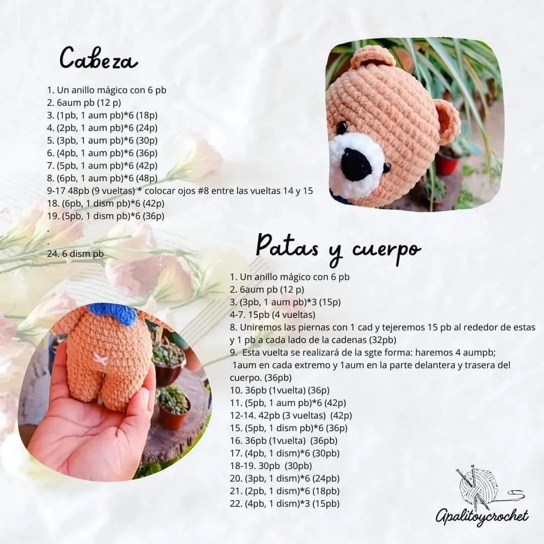 Patrón Gratis Gấu Móc Len Màu Nâu