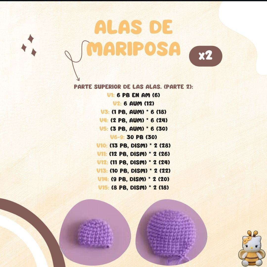 Patron Gratis Hello Kitty Abeja Amigurumi y Alas Mariquita Mariposa