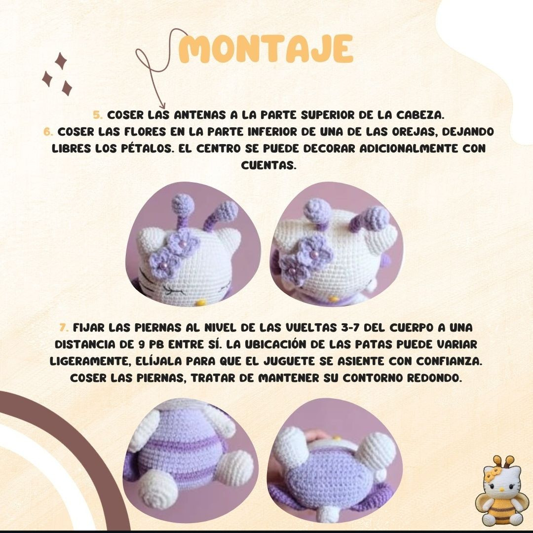 Patron Gratis Hello Kitty Abeja Amigurumi y Alas Mariquita Mariposa