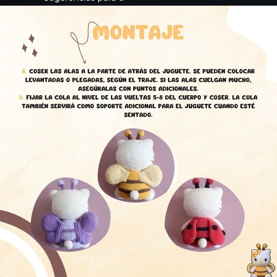 Patron Gratis Hello Kitty Abeja Amigurumi y Alas Mariquita Mariposa