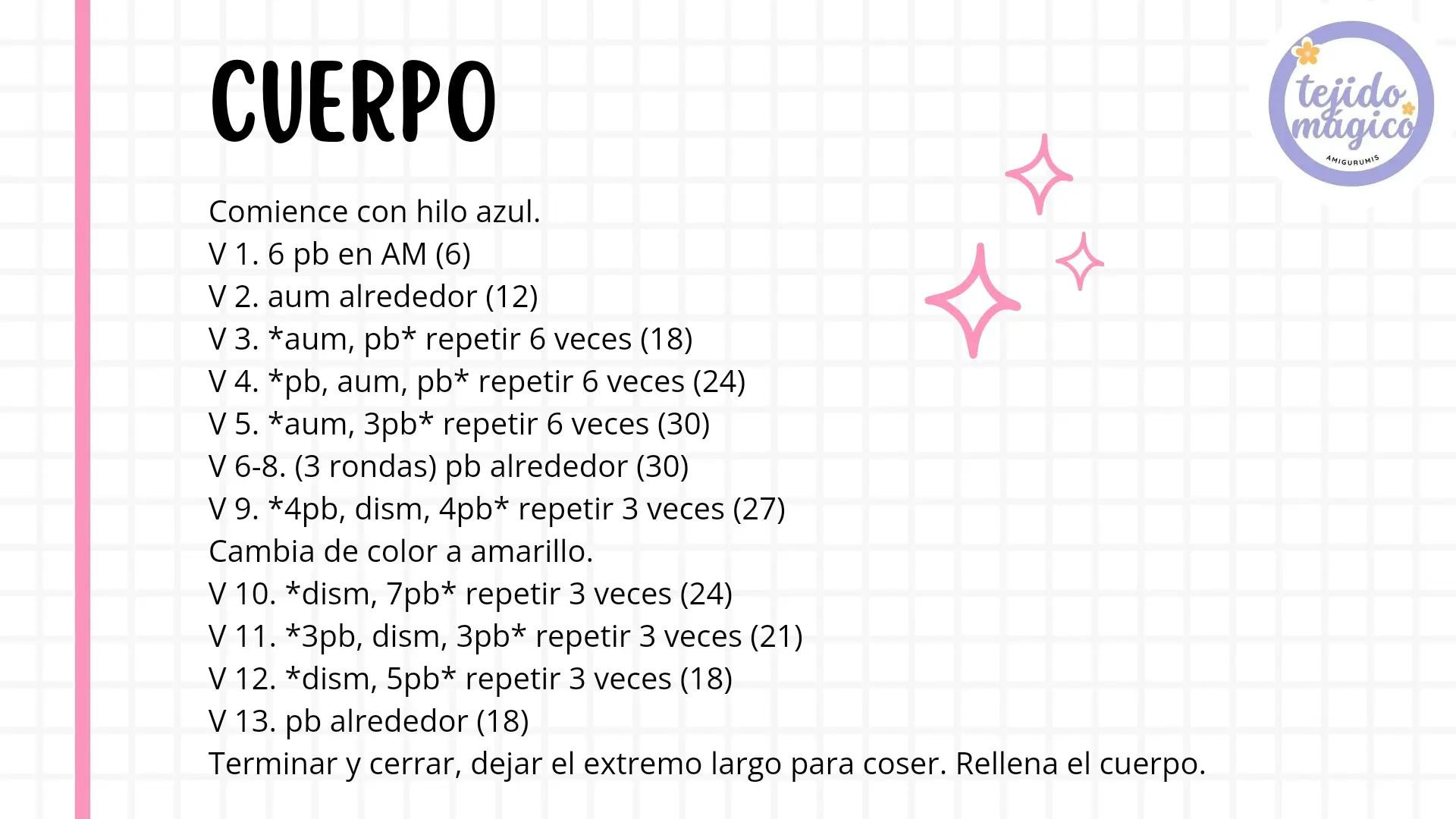 Patrón Gratis Hello Kitty Amigurumi: Guía paso a paso para tejer cabeza y cuerpo con hilo blanco, amarillo y azul