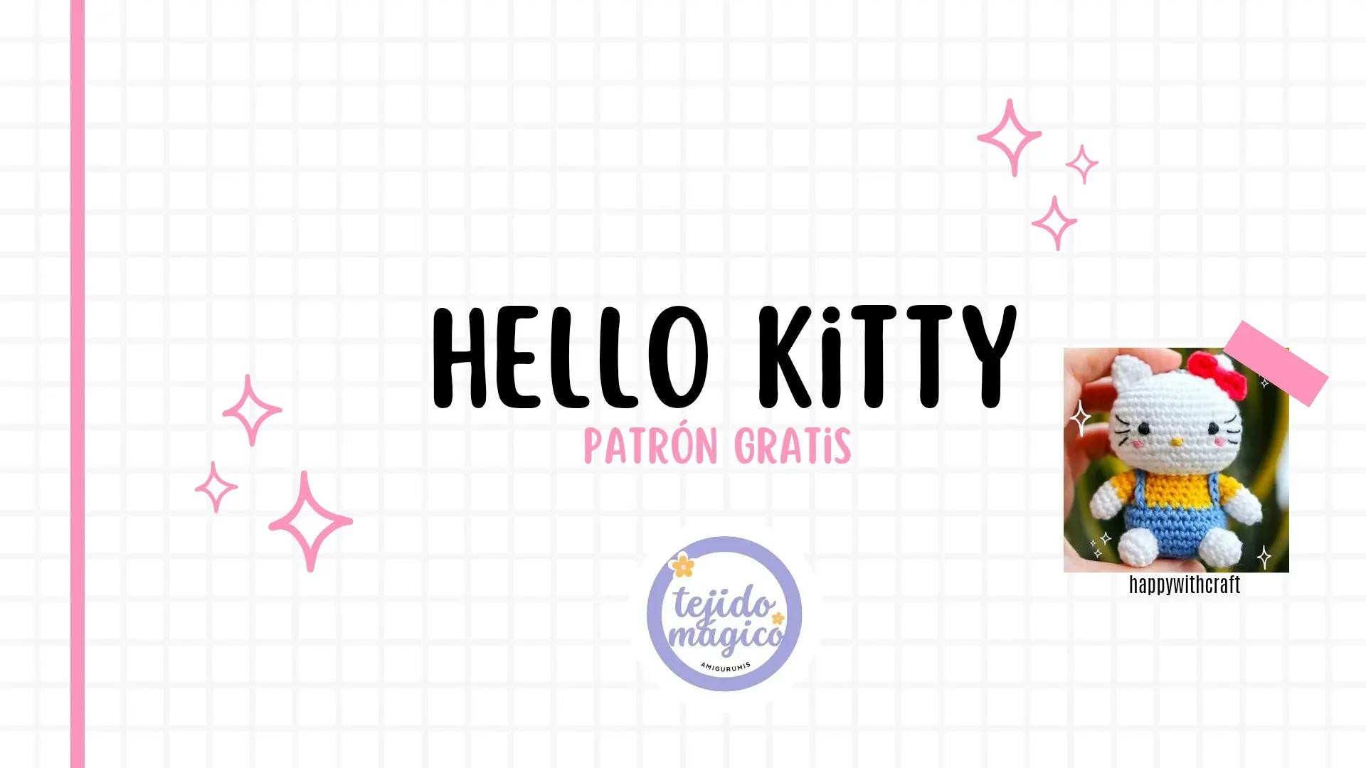 Patrón Gratis Hello Kitty Amigurumi: Guía paso a paso para tejer cabeza y cuerpo con hilo blanco, amarillo y azul