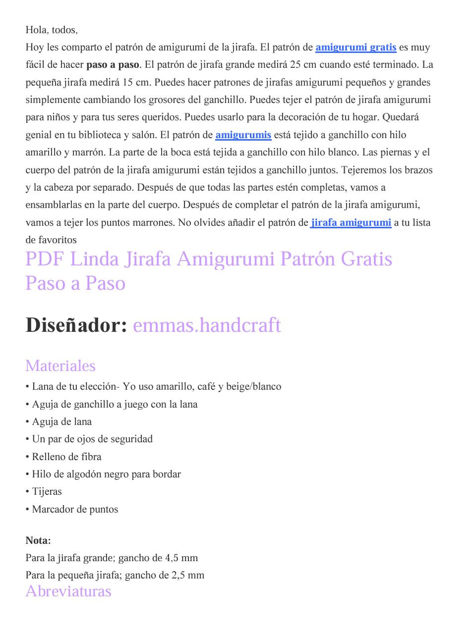 Patron Gratis Jirafa Amigurumi Amarilla y Marron PDF Paso a Paso