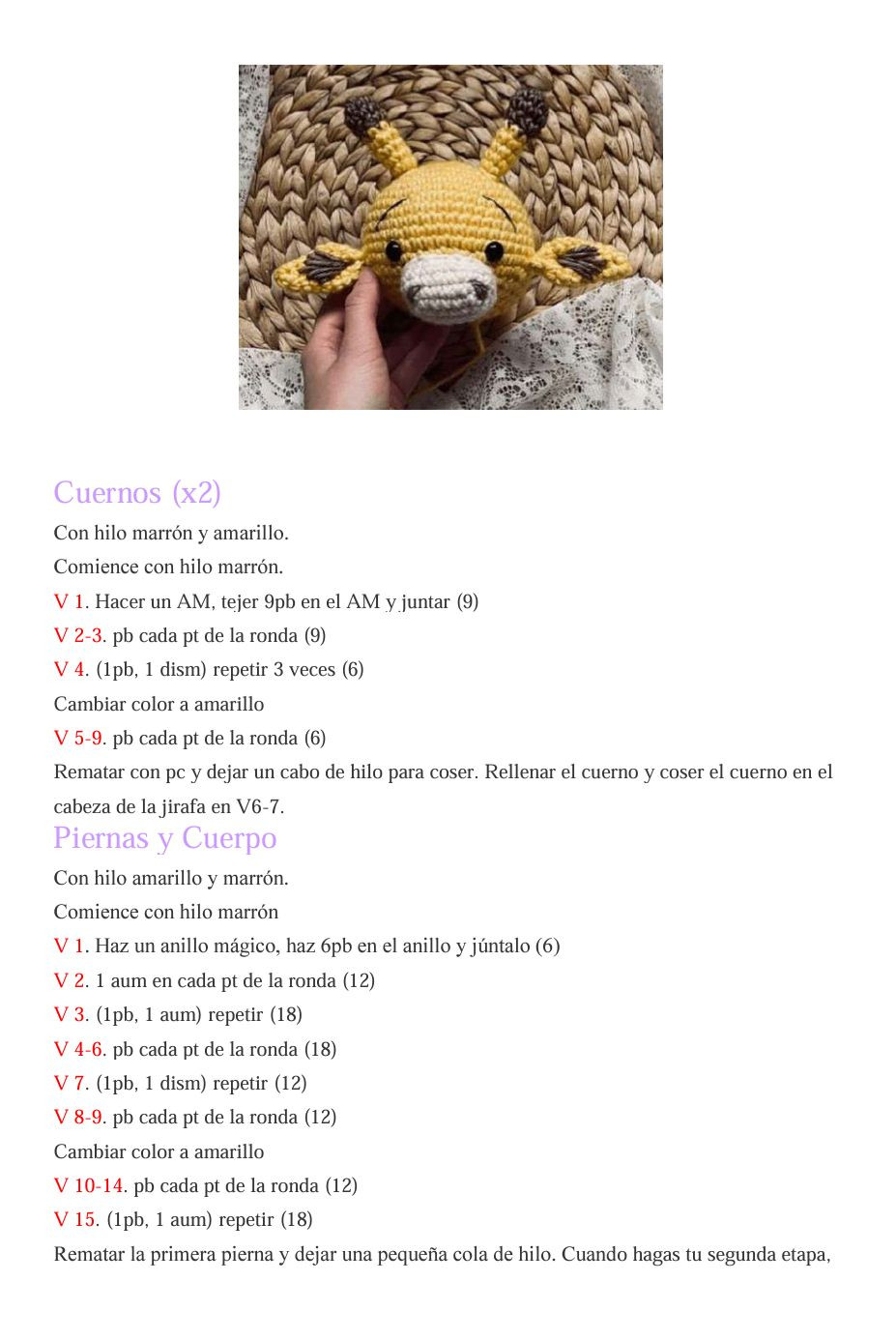 Patron Gratis Jirafa Amigurumi Amarilla y Marron PDF Paso a Paso