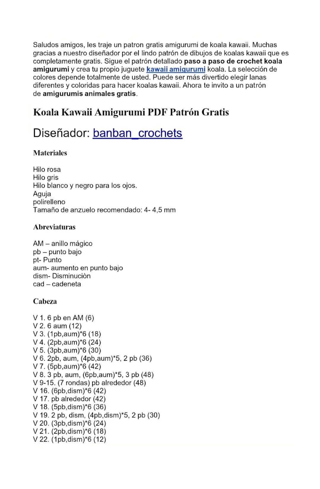 Patrón Gratis Koala Kawaii Amigurumi Azul y Rosa