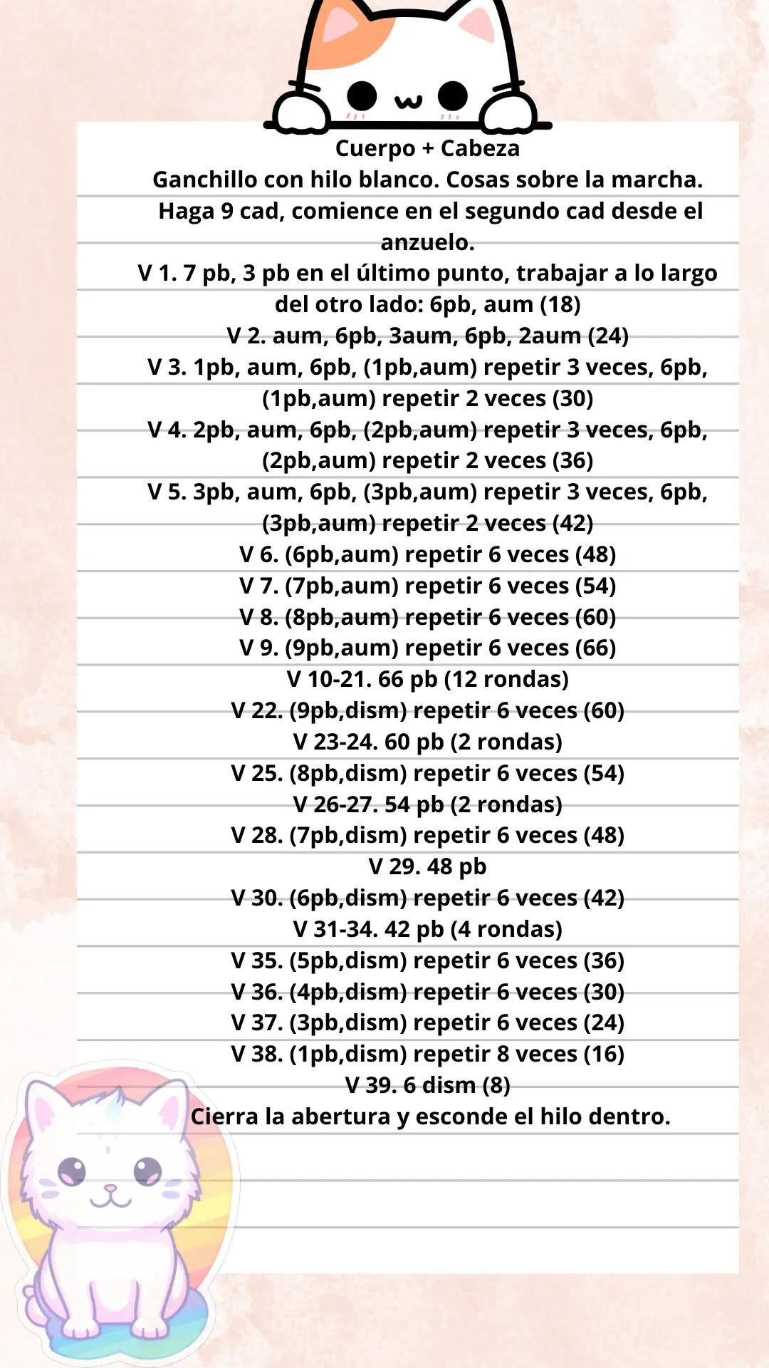 Patrón Gratis Lindo Corazon Gatito Amigurumi Blanco y Rosa