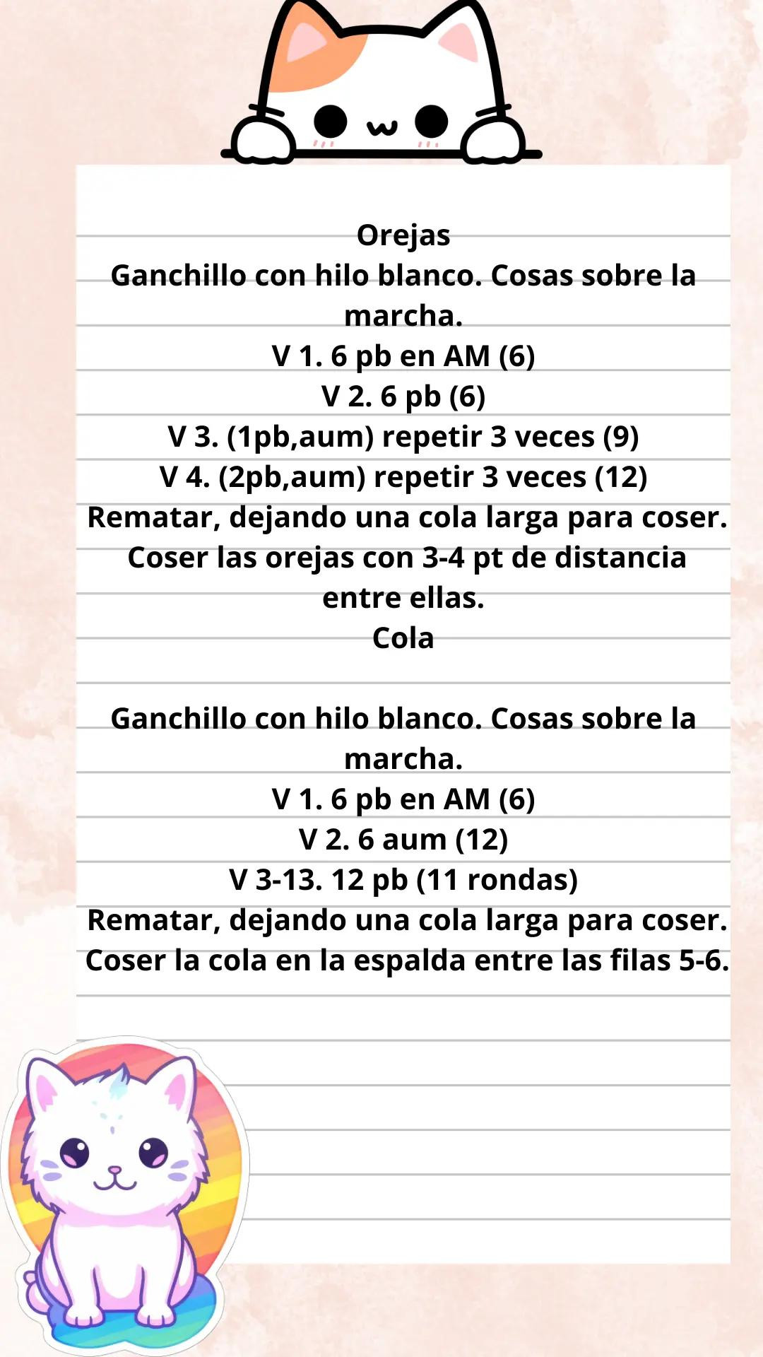 Patrón Gratis Lindo Corazon Gatito Amigurumi Blanco y Rosa