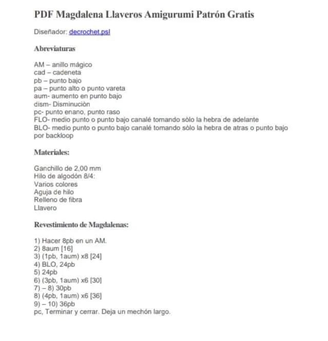 Patron gratis llaveros amigurumi magdalenas con frutas