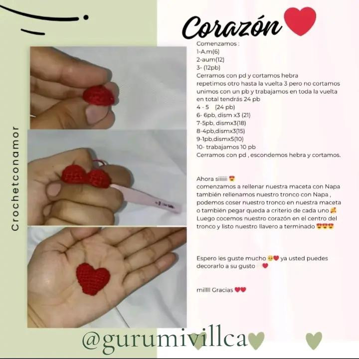 Patrón gratis maceta corazón llavero crochet