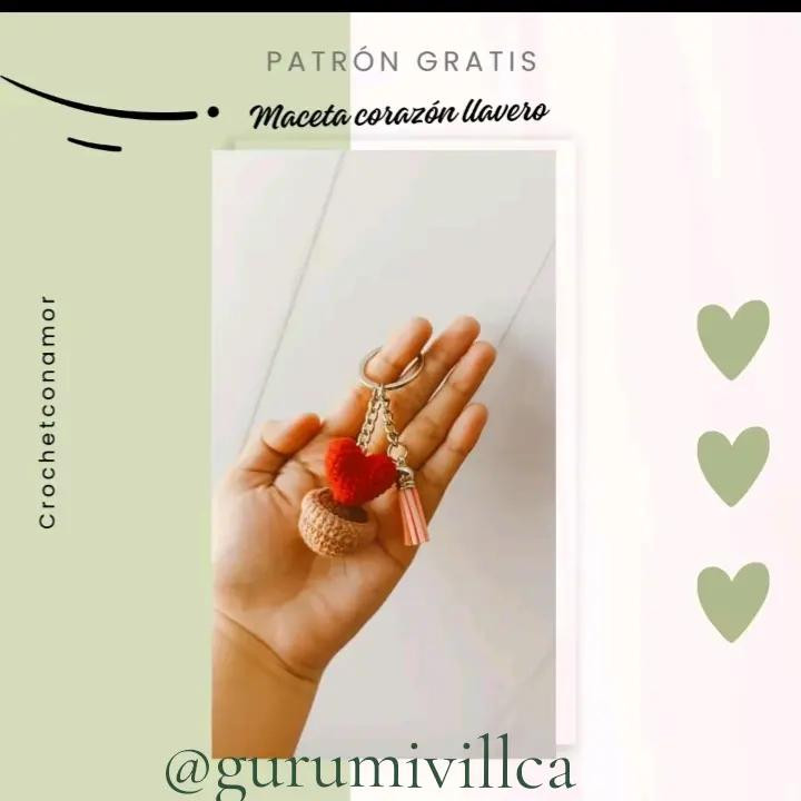 Patrón gratis maceta corazón llavero crochet
